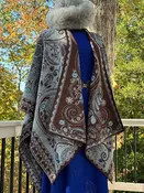 Women’s Reversible Alpaca Cape – Sky Blue & Dark Caramel
