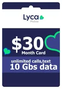 30 Day Plan Unlimited calls,text, 10Gbs Data Lyca Mobile 30 dollar plan
