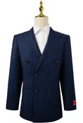 2 Piece Slim Double Breasted Suit Set- Blue Pin