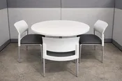 36” Round Break Room Table with Steelcase Move Chairs (Stackable) — Liberty Liquidators