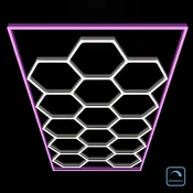 Dimmable Hexagon LED Lights – 15 Grid with Pink Color Border (15.9' × 8' / 4.84 m × 2.43 m)