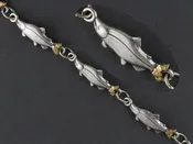 BR049 Salmon Silver Bracelet with Gold Nuggets
