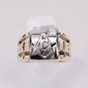 10k Two Tone Gold .24ctw J/SI2 Diamond Freemason Masonic G Ring