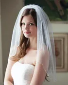 1-Layer Beaded Edge Elbow-Length Wedding Veil in White or Ivory, Elastane Fabric
