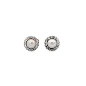 0.10 CTW Diamond Halo Pearl Stud Earrings in 10K Rose Gold