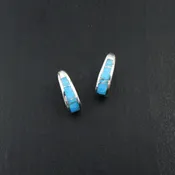 #17256 Supersmith / David Rosales Narrow Arizona Blue Kingman Turquoise Inlay &amp;amp; Sterling Silver Hinged Hoop Earrings