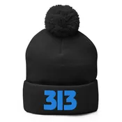 313 Detroit Embroidered Pom-Pom Beanie - Black / Blue