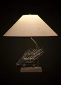 Artfully Recycled Metal Porcupine Table Lamp, Round Petal Paper Lampshade
