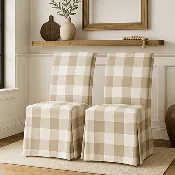 Beige Buffalo Check Plaid Floor-Length Slipcovers for IKEA Henriksdal USA (Set of 2)