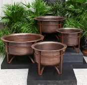 Acadia Rustic Copper Fire Pit on Stand - Outdoor Copper Fire Pit, Multiple Sizes 27in to 42in, Coastal Farmhouse Patio Fire Bowl
