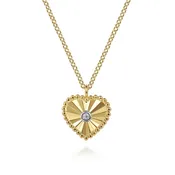 .01CT Diamond Bujukan Heart Pendant, 17.5" - 14K Two Tone Gold