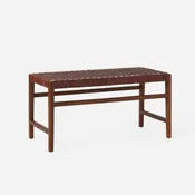 36″ Woven Leather and Wood Bench