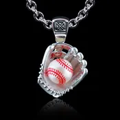 Baseball Glove and Hand Carve Pearl Ball, Baseball Glove Necklace.