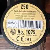.1075 Percussion Pistol Caps German 250 count