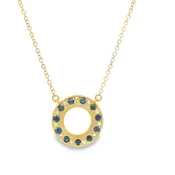 14KG Yellow Gold Drop Gemstone Pendant with 11 Round Sapphire(s) totaling 0.26 cts. and 11 round G/H diamonds totaling 0.04 ctw on a 18 inch 14KG Yellow Cable chain