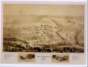 Birds Eye View of Lawrence 1858 24in x 32in Metal Frame, Glass