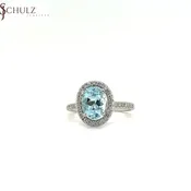 Aquamarine & Diamond Oval Halo White Gold Ring