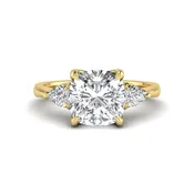 1.5 Carat Cushion Cut Three Stone Lab Grown Diamond Engagement Ring with Pear Side Stones