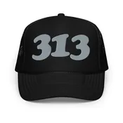 313 Detroit Foam Trucker Hat - Black  - Embroidered with Gray