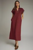 Collared Short Sleeve Midi Dress