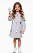 HANNA BANANA LONG SLEEVE ICE CREAM & POMPOMS DRESS