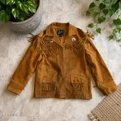 Vintage Midnight Velvet Suede 100% Leather Fringe Jacket, Size L