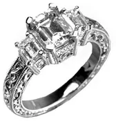 1 1/2cttw 3 Emeralds Set on a 3 Sided Diamond Engagement Ring
