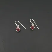#20098 Acleoni Small Square Faceted Garnet &amp;amp; Sterling Silver Dangle Earrings