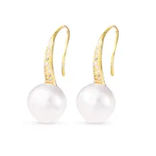 Amanda Blu-Dazzling Pearl Drop Earrings with Gold & Cubic Zirconia
