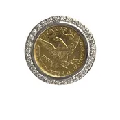 14k Gold 1880 Liberty Head $5 Half Eagle Coin Diamond Halo 0.50ctw H SI1 Ring