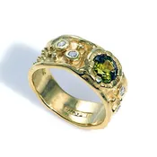 14kt Gold Green Tourmaline Diamond Designer Ring Size 7