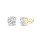 10kt Gold Round Diamond Cluster Earrings 1/2 Cttw