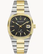38mm Bulova 98B458 Super Seville Men's Quartz Wristwatch Two Tone Black Dial