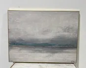 Abstract Canvas In Blue, White, And Gray Wall Art In Gold Frame