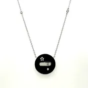 0.15 Ctw 14Kt White Gold Black Onyx And Diamond Necklace