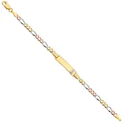 14K Tri-Color Gold Guadalupe Baby ID Bracelet with Figaro Chain