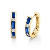 14k Blue Sapphire and Diamond Huggie Hoop Earrings