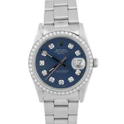 1981 Rolex Oyster Perpetual Date 16000 Blue Diamond Stainless Steel 36mm Watch