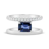 14K White Gold Diamond and Blue Sapphire Ring