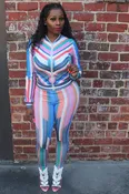 Bubble Gum Multi-Color Geometric Stripe Stretch Fit Tracksuit