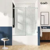 68-73″ W x 66″ H Frameless Single Sliding Tub Door with 3/8″ (10mm) Clear Tempered Glass, Shatter-Resistant Film