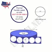 1.5” Circle Thermal Transfer/inkjet Labels on a 3 ''Core 5 ''OD-colors.