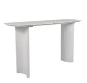 60"Catalina Travertine&Fluted Wood Console Tble/Kd