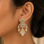 2 In 1 Diamond Earrings with changeable Natural Emeralds/Rubies and Pearl Drops