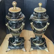 19th Century French Louis VXI Style Vert de Patricia/Blue-Veined Marble, Bronze, Ormolu Urns, Pair