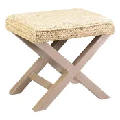 20" H X-Style Ottoman with Raffia, Cream