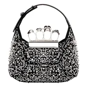 Alexander McQueen Crystal Jewelled Hobo Bag Black Skull Knuckle Handle