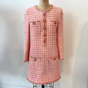 Chanel 2019 Pink Tweed Long Sleeve Mini Dress