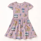 PRE-ORDER Print Flutter Sleeve Twirl Dress with Pockets in Sweet Pea Blue Bonnets (Ships March 2027)
