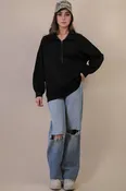 Half Zip UP Oversized Casual Comfy Knit Top
